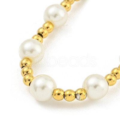 304 Stainless Steel & 201 Stainless Steel & Plastic Pearl Round Beaded Necklaces for Women NJEW-G144-02G-1