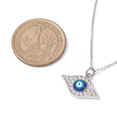 Alloy Crystal Rhinestone Cable Chain Blue Enamel Eye Pendant Necklaces for Women NJEW-JN04977-02-1