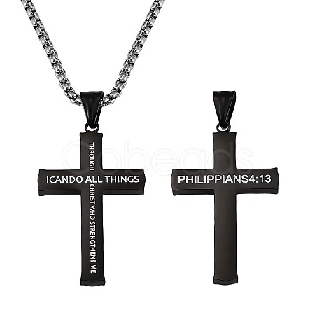 Titanium Steel Cross with Philippians 4:13 Pendant Necklace JN1050C-1