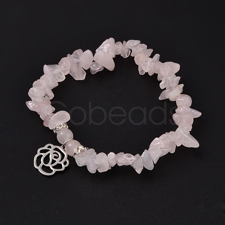 Natural Rose Quartz Beaded Stretch Bracelets X-BJEW-JB01996-01-1