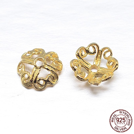 Real 18K Gold Plated 4-Petal 925 Sterling Silver Bead Caps STER-M100-07-1