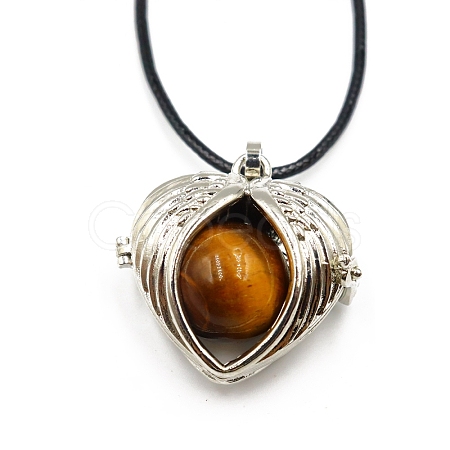 Natural Tiger Eye Cage Pendant Necklaces PW-WG28400-07-1