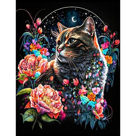 AB Color Flower Cat DIY Diamond Painting Kit PW-WG80731-04-1