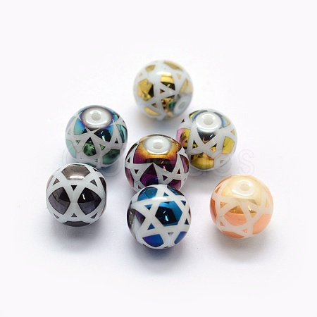 Opaque Spray Painted Glass Beads LAMP-P050-H-8mm-1
