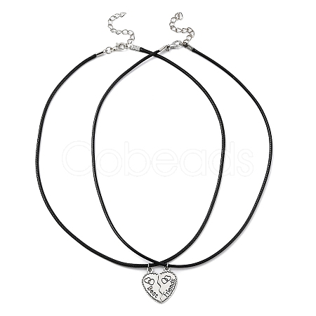 2Pcs 2 Style Alloy Split Heart Matching Pendant Necklaces Set NJEW-JN04552-1