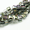 Electorplated Glass Beads, Rainbow Plated, Faceted, Cube, Light Grey, 7x7x7mm, Hole: 1mm