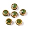 Handmade Porcelain Ceramic Beads, Famille Rose Style, Flat Round, Olive Drab, 12x7mm, Hole: 2mm