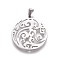 Non-Tarnish 304 Stainless Steel Pendants, Flat Round with Auspicious Cloud, Stainless Steel Color, 30x28x1.2mm, Hole: 2.5x5.5mm