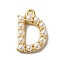 Plastic Imitation Pearl Pendants, with Brass Findings, Golden, Letter D, 7~14x13.5~15x3mm, Hole: 1.3~1.4mm