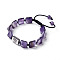 Natural Amethyst Braided Bead Bracelets, Nylon Cord Square Knot Bracelet, with Alloy Findings, Rectangle with Tree, 1-3/4 inch~3-1/8 inch(4.6~8cm)