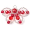 Seed Beads & Glass Pearl Beaded Charms, Butterfly Pendants, Red, 26x40x6mm