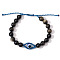 Natural Golden Sheen Obsidian Evil Eye Braided Beaded Bracelets, with Resin & Thread Cord, 6-1/4~9-7/8 inch(16~25cm)