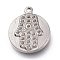 Tarnish Resistant 304 Stainless Steel Pendants Rhinestone Settings, Flat Round with Hamsa Hand/Hand of Fatima/Hand of Miriam, Stainless Steel Color, 17x14x2.5mm, Hole: 1.2mm, Fit for 0.8mm Rhinestone. 