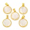 Natural White Shell Carved Moth Pendants, Rack Plating Brass Flat Round Charms, Golden, 20x17x3mm, Hole: 3.5x5mm