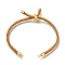 Braided Cotton Cord Slider Bracelet Making, with Rack Plating Brass Findings, Real 18K Gold Plated, Sandy Brown, 8-5/8x1/8 inch(22x0.3cm), Hole: 2mm