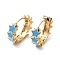 Star Real 18K Gold Plated Brass Hoop Earrings, with Enamel, Deep Sky Blue, 19.5x7mm