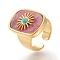 Natural Rhodochrosite & Turquoise Cuff Rings, Open Rings, Long-Lasting Plated, Rectangle with Sun, Real 18K Gold Plated, Size 7, Inner Diameter: 17mm