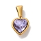 PVD Vacuum Plating 304 Stainless Steel Pendants, with Rhinestone, Heart, Golden, Tanzanite, 12x10x6mm, Hole: 7x3.5mm