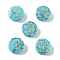 Synthetic Turquoise Beads, with Golden Tone Brass Slices, Flat Round with Letter, Letter J, 15x5.5mm, Hole: 1.4mm