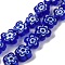 Handmade Millefiori Lampwork Beads Strands, Plum, Medium Blue, 9.5x10.5x3.5mm, Hole: 0.8mm, about 35pcs/strand, 14.17''(36cm)