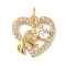 Rack Plating Brass & Clear Cubic Zirconia Pendants, Cadmium Free & Lead Free, Long-Lasting Plated, Heart, with Jump Ring, Real 18K Gold Plated, 16x16x2mm, Hole: 5mm