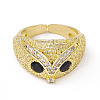 Cubic Zirconia Owl Open Cuff Rings RJEW-P079-01G-02-2