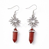 Natural Red Jasper Bullet with Sun Dangle Earrings EJEW-I276-01P-06-2