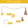 Crafans 6Pcs 6 Style Wood & Fringed Beaded Pendant Decoration HJEW-CF0001-15-11