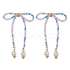 Seed Beaded Bowknot Dangle Stud Earrings with ABS Plastic Pearl Beaded EJEW-JE05302-3