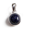 Rhodium Plated 925 Sterling Silver Pave Synthetic Blue Goldstone Half Round Charms G-NH0001-12C-1