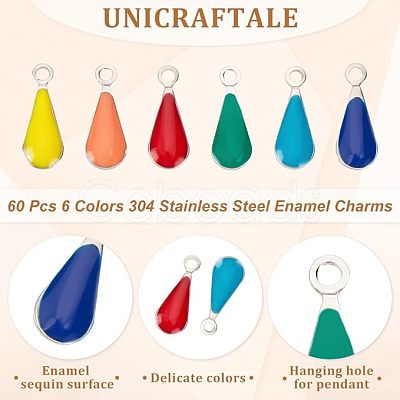 Unicraftale 60Pcs 6 Colors 304 Stainless Steel Enamel Charms STAS-UN0046-02-1