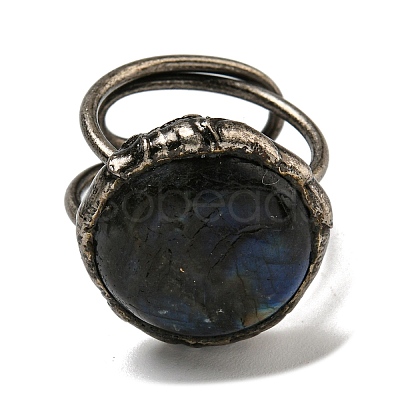 Natural Labradorite Adjustable Rings RJEW-K269-06AS-1