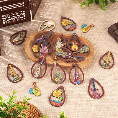 40Pcs 10 Styles Printed Wood Pendants Sets WOOD-TA0001-77-1