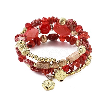 Bohemian Handwork Multi-Colored Stone Beaded Bracelet AJEW-Z038-01B-1