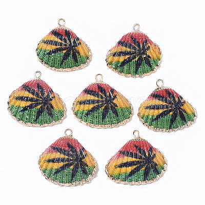 Electroplate Printed Natural Scallop Shell Pendants X-SSHEL-R047-04-A02-1