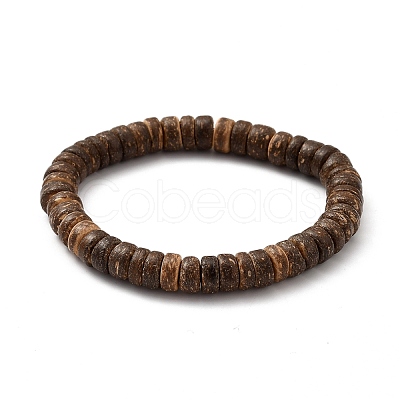 Rondelle Natural Coconut Stretch Bracelets X-BJEW-JB05361-01-1