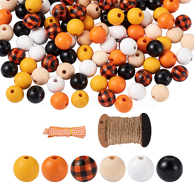 120Pcs 6 Style Natural Wood Beads WOOD-YS0001-02-1