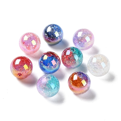 UV Plating Transparent Crackle Acrylic Beads MACR-D029-20-1