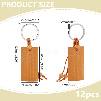 PandaHall Elite 12Pcs Bamboo Laser Engraving Rectangle Keychains KEYC-PH0002-04-1