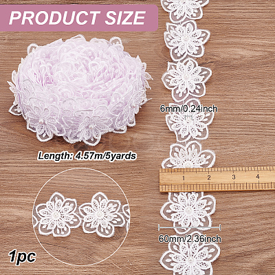 Organza Lace Trim with Resin Imitation Pearl Beads OCOR-WH0085-53C-1