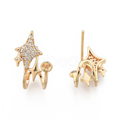 Brass Pave Clear Cubic Zirconia Stud Earring Findings KK-N216-542-1