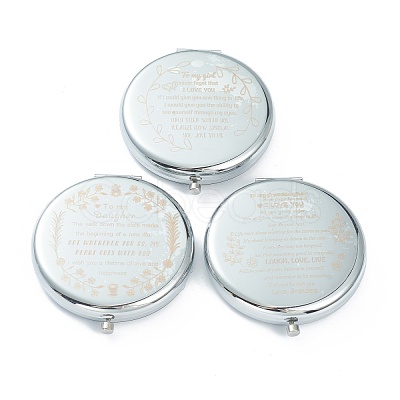 Tarnish Resistant (Defective Closeout Sale: Alphabet Misprint) Stainless Steel Base Portable Makeup Compact Mirrors STAS-XCP0001-36-1