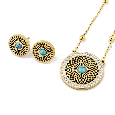 Synthetic Turquoise Stud Earrings & Pendant Necklaces Sets SJEW-M100-02D-G-1