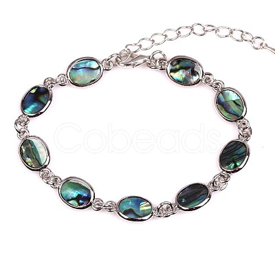 Oval Natural Abalone Shell/Paua Shell Link Bracelets for Women FS5984-20-1