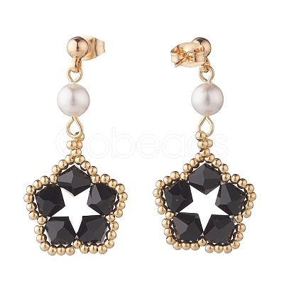 3Pairs 3 Colors Pentagon and Shell Pearl Dangle Stud Earrings EJEW-TA00056-1