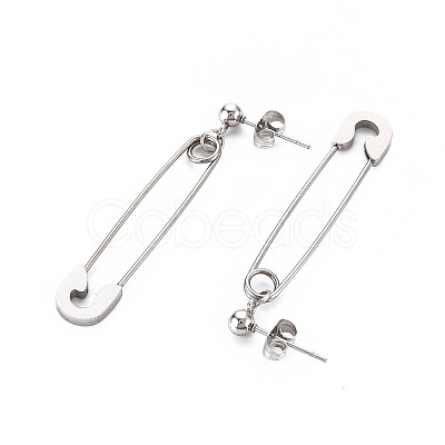 Non-Tarnish 304 Stainless Steel Safety Pin Dangle Stud Earrings for Women EJEW-N016-031P-1