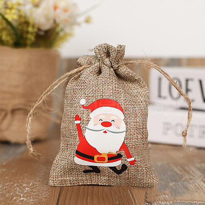 Christmas Theme Linenette Drawstring Bags CON-PW0001-082B-1