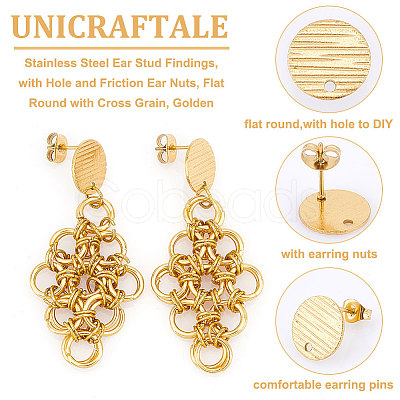 Unicraftale 30Pcs Ion Plating(IP) 304 Stainless Steel Ear Stud Findings STAS-UN0042-95-1