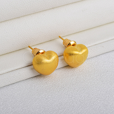 Heart Brass Stud Earrings for Women EJEW-G391-07G-1