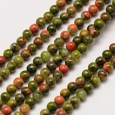 Natural Gemstone Unakite Round Beads Strands G-A130-3mm-I01-1